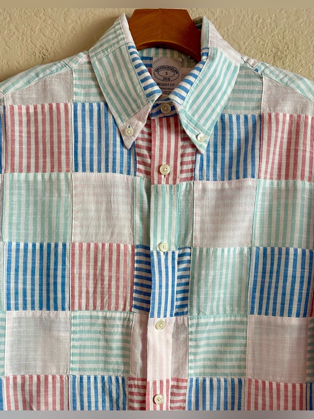 Brooks Brothers Shirt Limited Ed Seersucker Patchwork LS Button Up Mens S Preppy